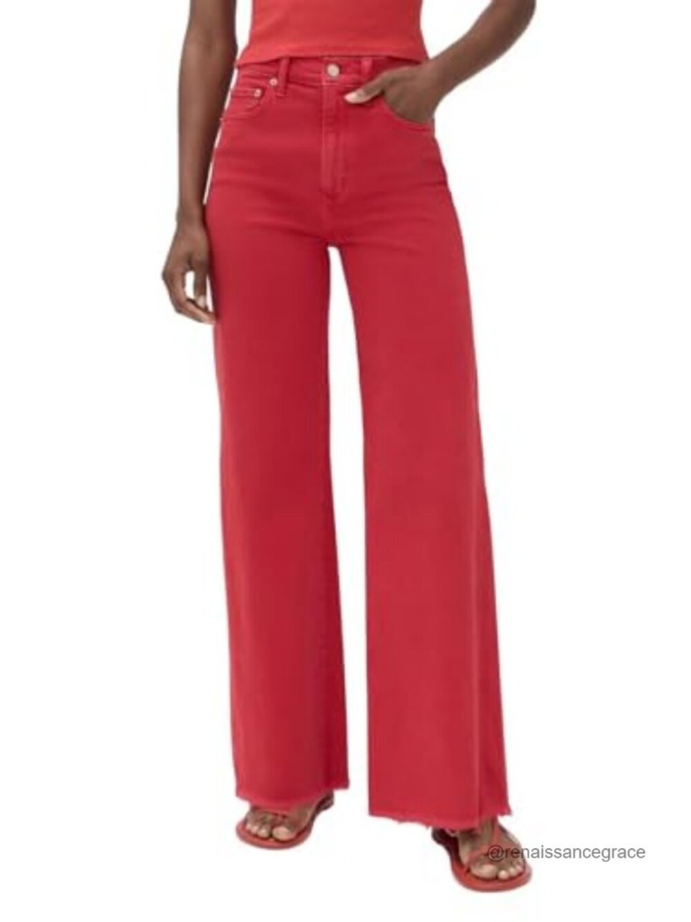 Womens Wide Leg High Waisted Stretch Raw Hem Denim Jeans